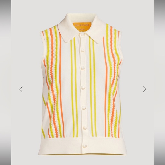 Guest In Residence Stripe Plaza Vest Cotton Knit Cream Citron Orange Small NWT - Picture 7 of 7